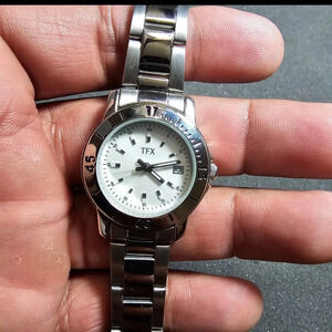 TFX By Bulova Ladies Quartz Watch Silver Tone White Date Just Dial Working